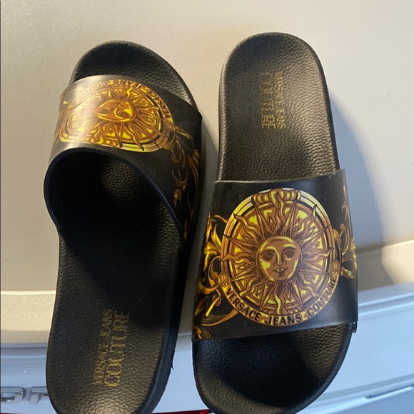 Versace Jeans Couture Black Slides with Sun Motif - Picture 2 of 2